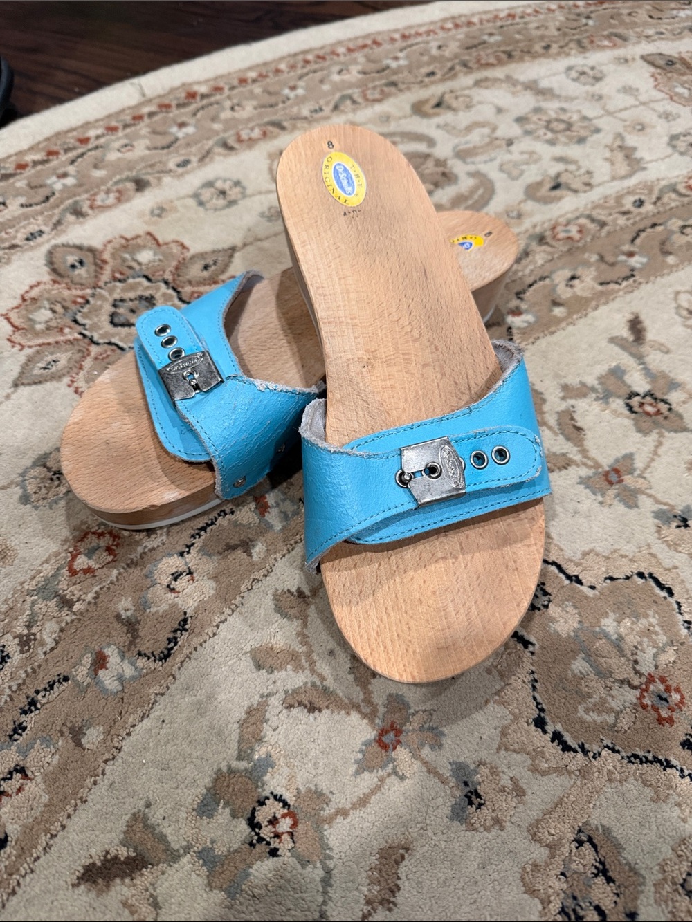 Dr. Scholl's Turquoise Slide Clogs with Silver Buckle